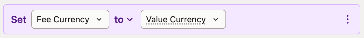 Dropdown interface for setting "Fee Currency" to "Value Currency" with options, in a purple-highlighted user settings panel.
